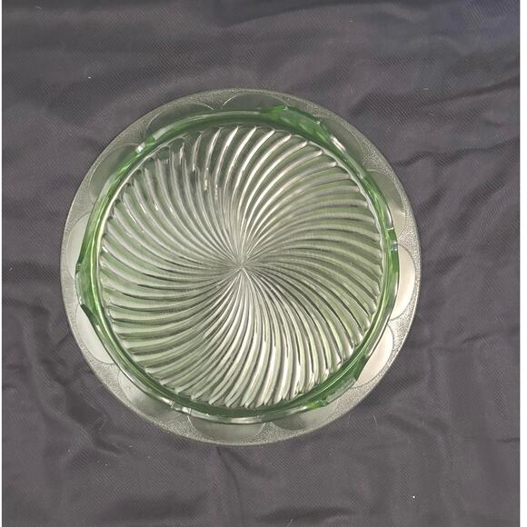 Vintage Anchor Hocking Spiral Green Uranium Glass Footed Cake Plate Stand 10" - Picture 7 of 10